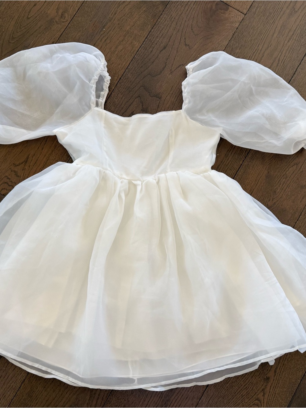 White Puff Sleeve Organza Mini Dress